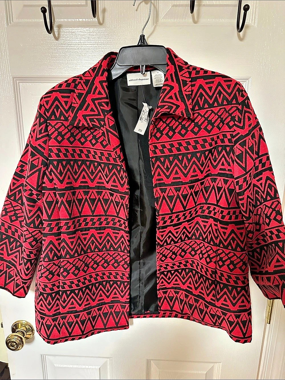 Alfred Dunner Geometric Blazer in Red & Black Size 12 NWT